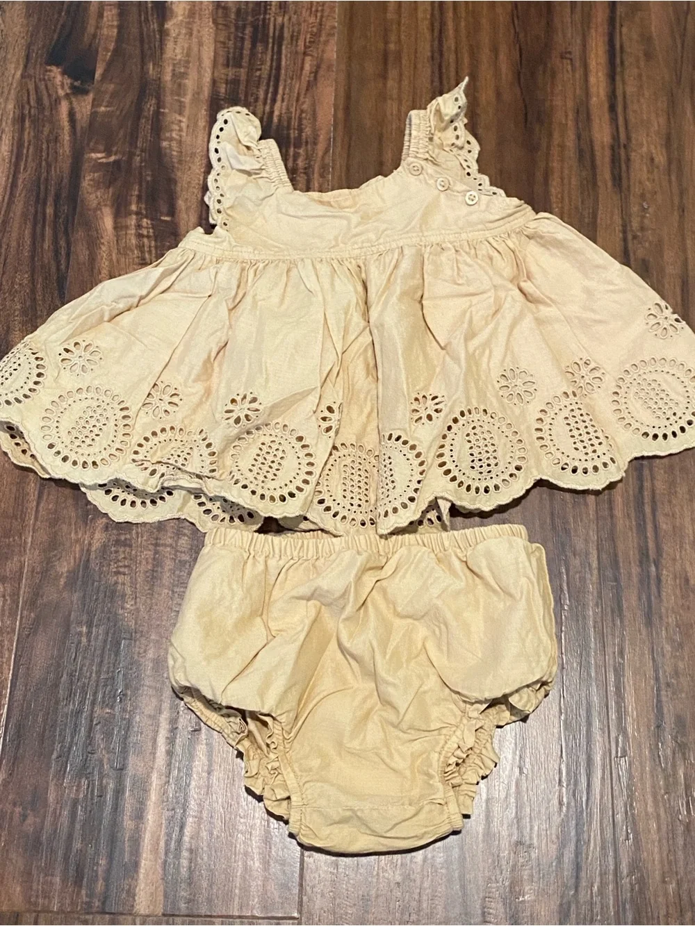 baby GAP Beige Eyelet Dress with Matching Diaper Cover